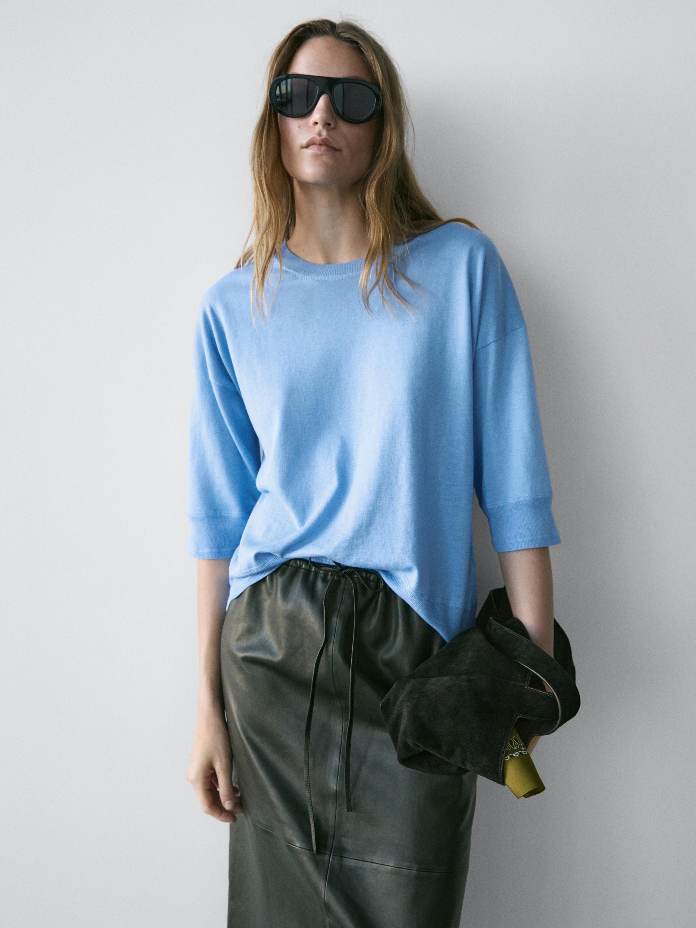 Cotton blend knit sweater